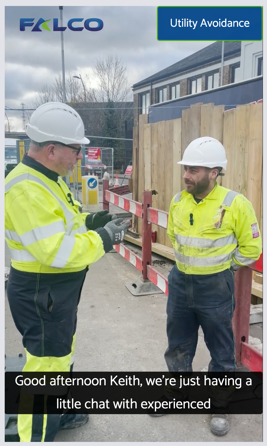 Falco site workers discussing utility avoidance