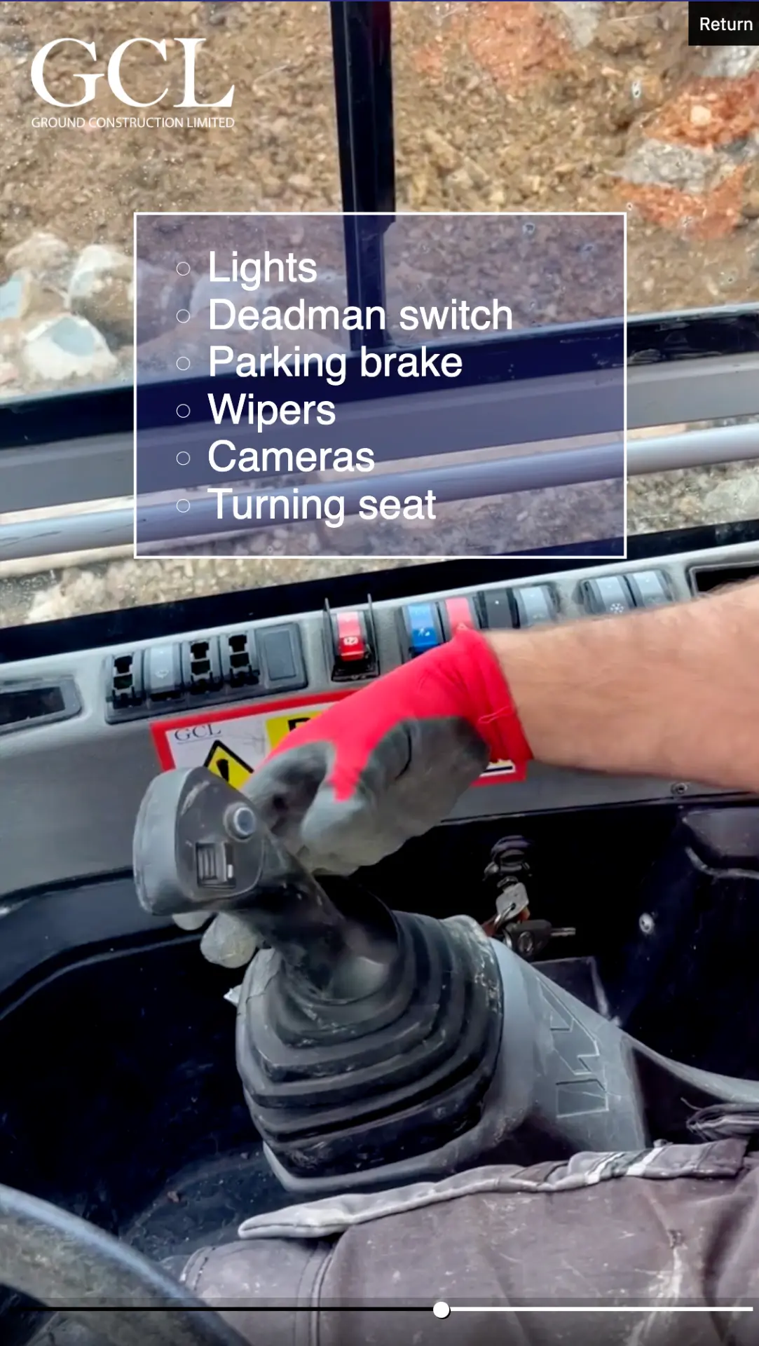 GCL site worker refreshing safety basics in a vehicle cab